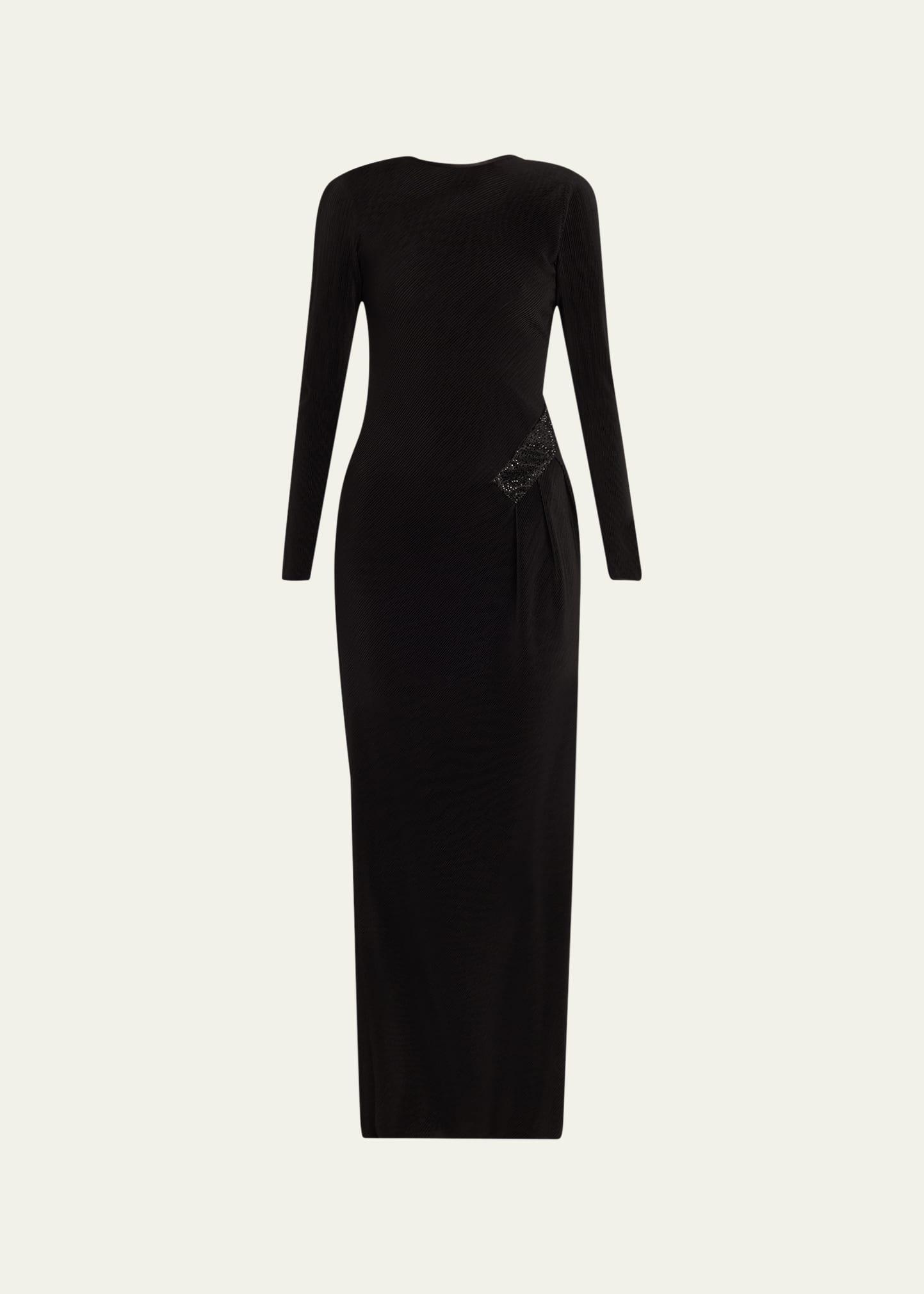Plisse Jersey Gown with Beaded Hip Detail Product Image