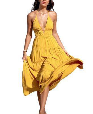 Cupshe Womens Yellow Halterneck Maxi Beach Dress Product Image