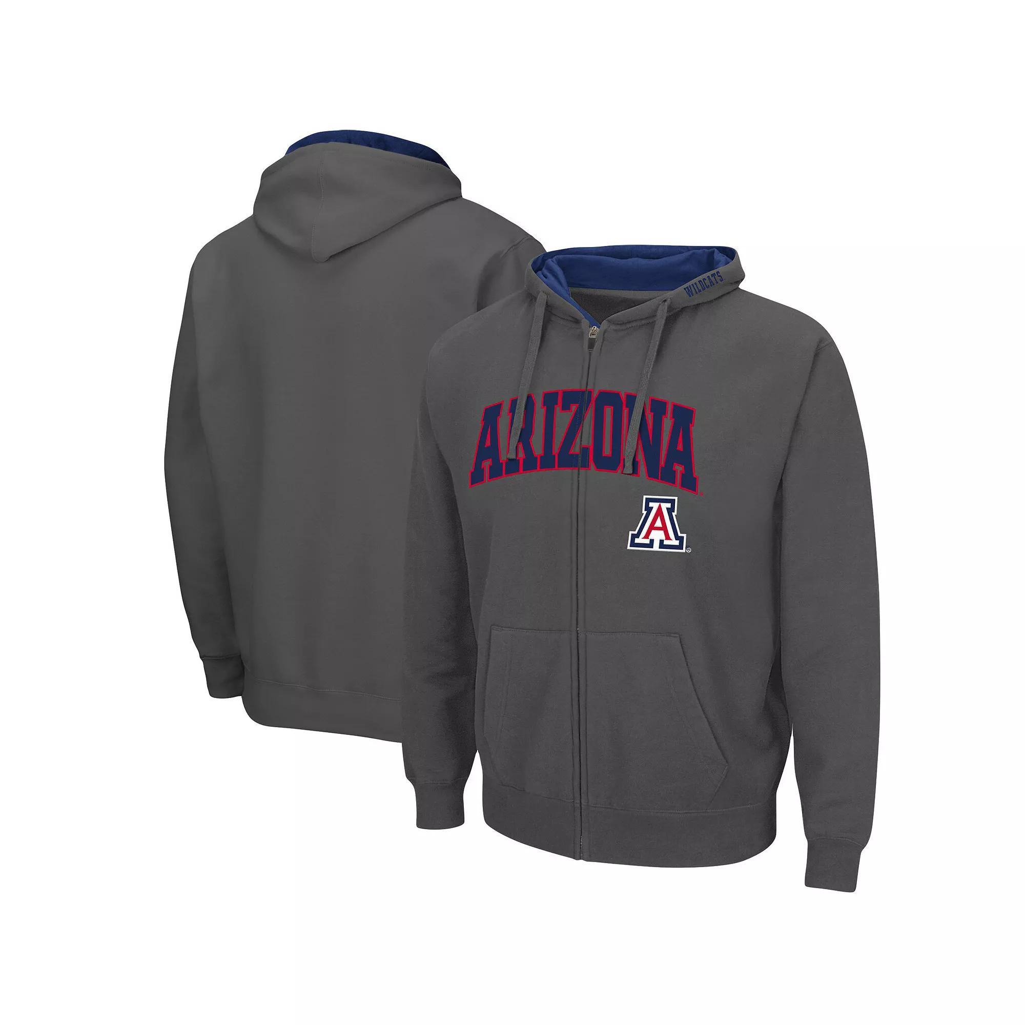 Men's Colosseum Charcoal Arizona Wildcats Arch & Logo 3.0 Full-Zip Hoodie, Size: Medium Product Image