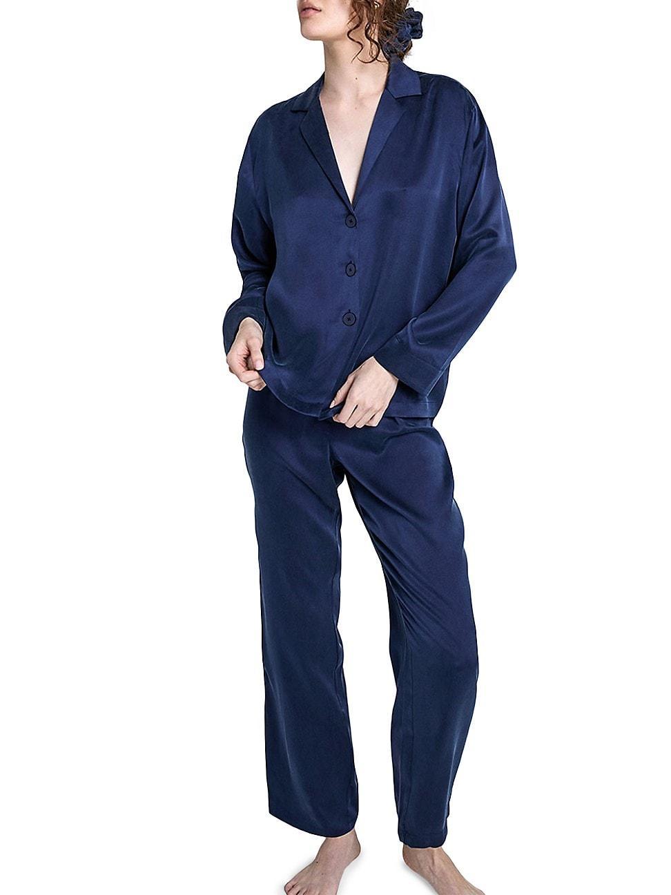 Womens Washable Silk Long-Sleeve Pajamas Product Image
