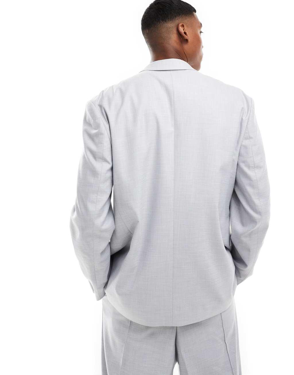 ASOS DESIGN double breasted relaxed suit jacket in light gray crosshatch Product Image