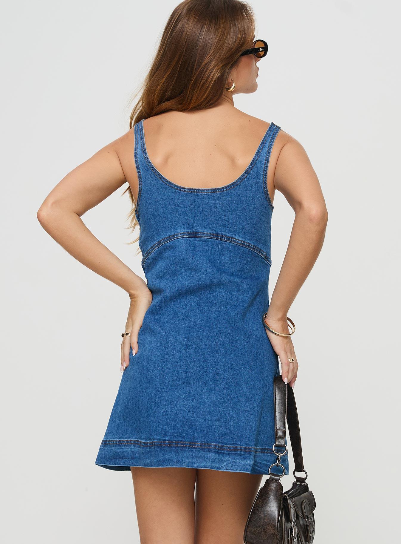 Rautha Denim Mini Dress Mid Wash Product Image