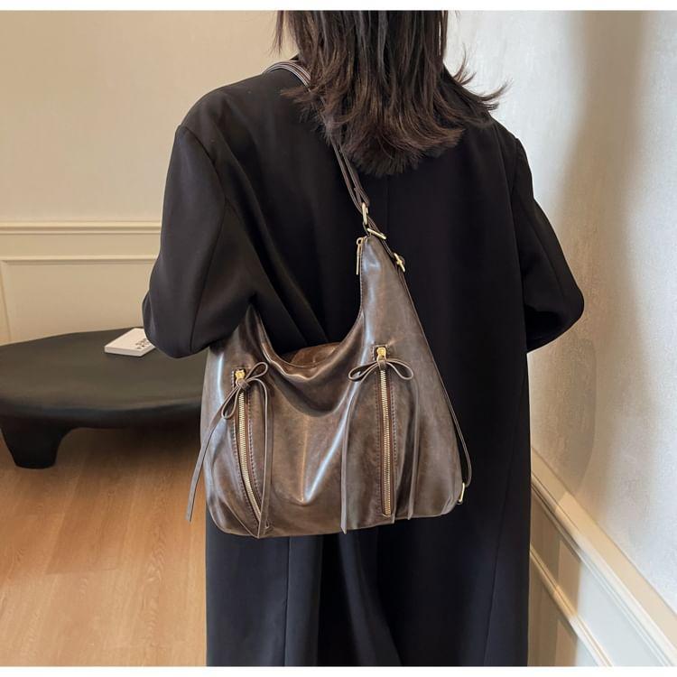 Faux Leather Ribbon Accent Shoulder Bag Product Image