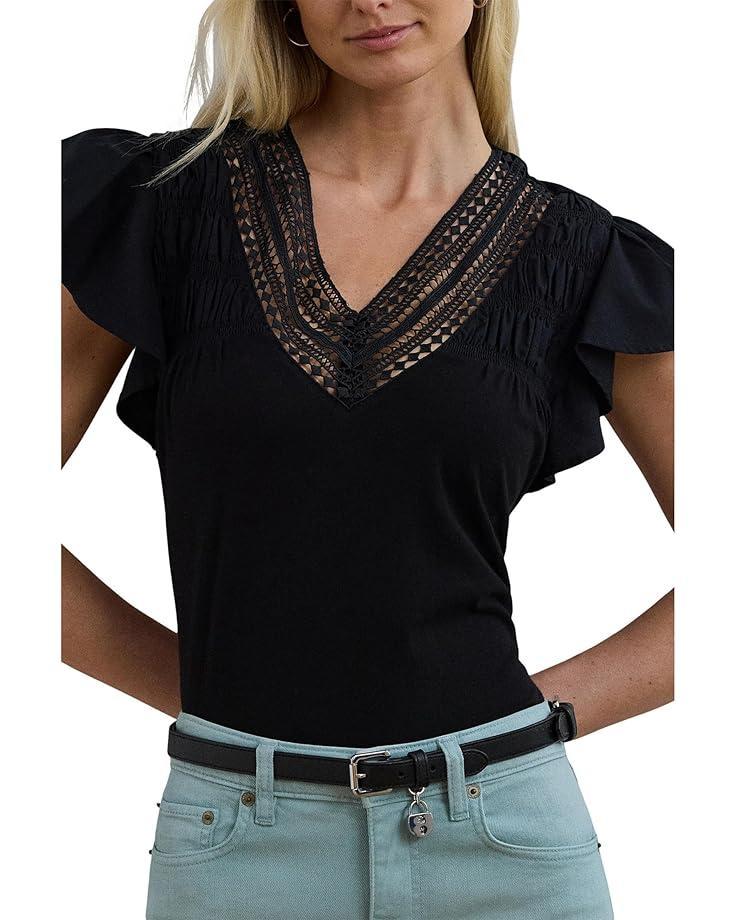 Knit V-Neck Combo Pearl Sleeve Top Product Image