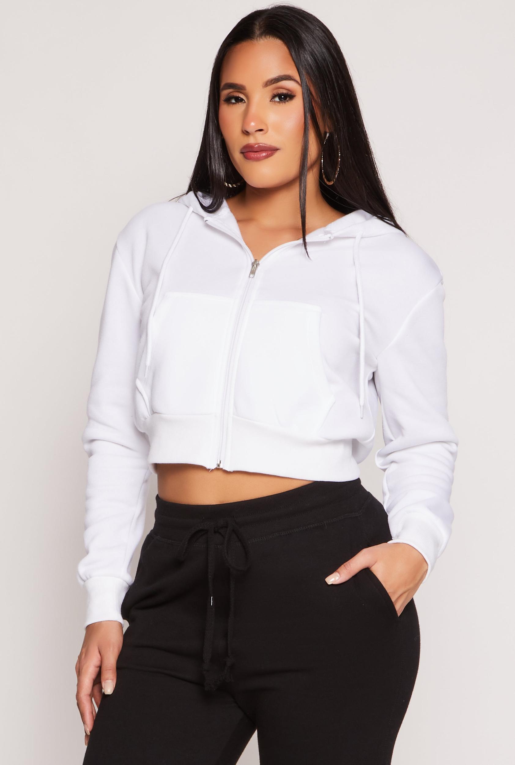Womens Fleece Zip Front Cropped Hoodie Product Image