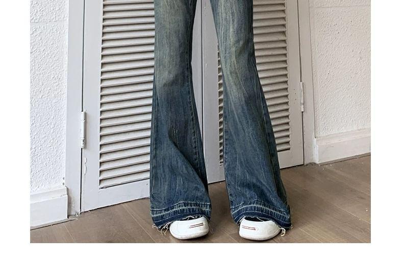 High Waist Washed Straight-Fit Boot-Cut Jeans Product Image