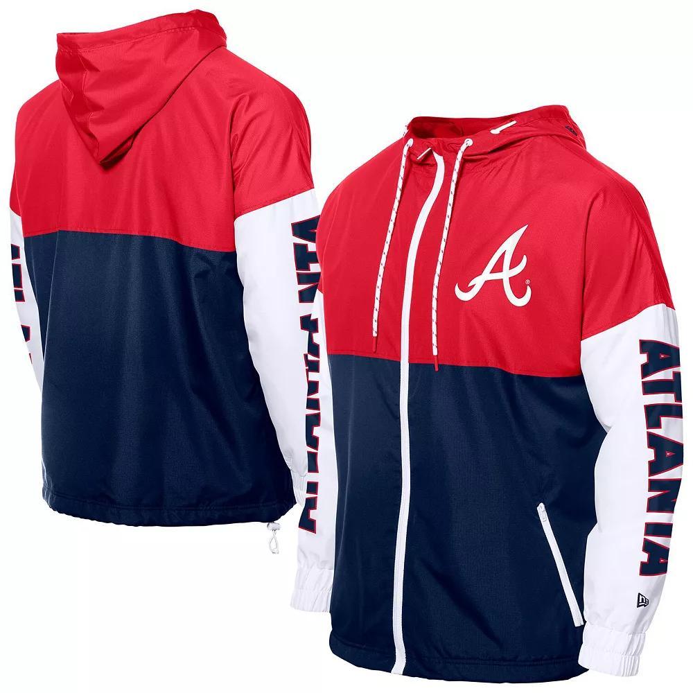 Men's New Era  Navy/Red Atlanta Braves Color Block Full-Zip Hoodie Windbreaker, Size: XL, Blue Product Image