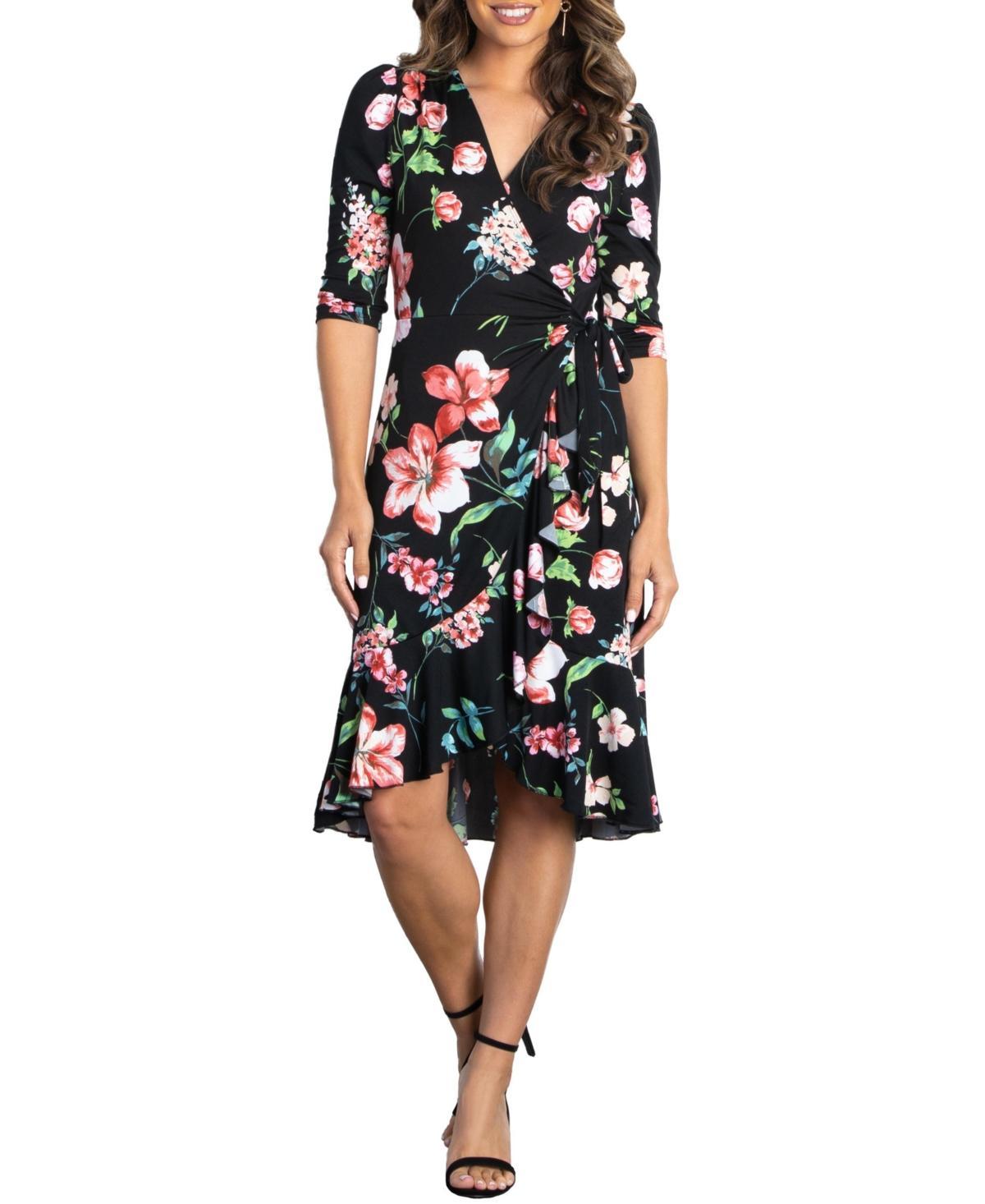Kiyonna Womens Flirty Flounce Midi Wrap Dress with 3/4 Sleeves Product Image