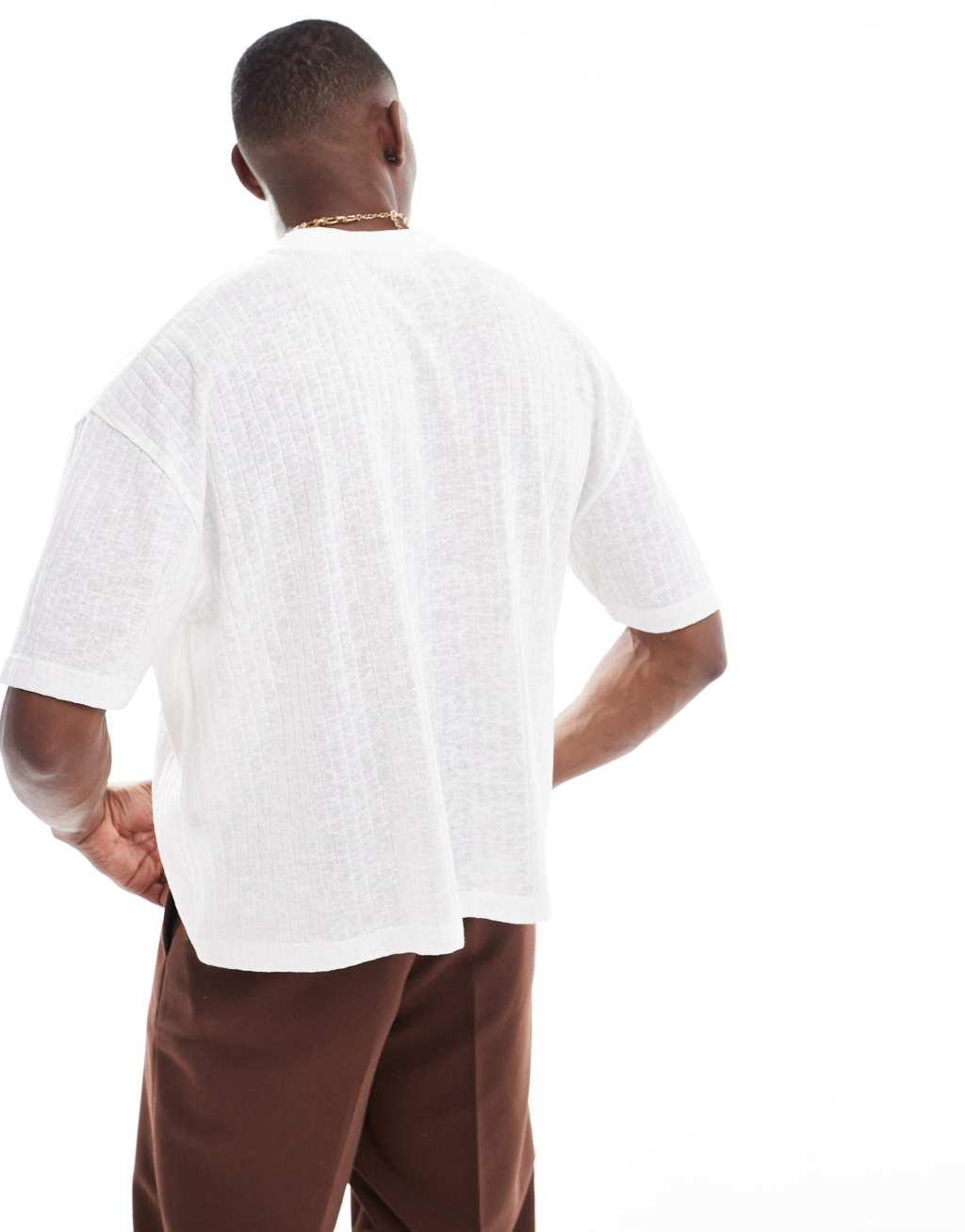 ASOS DESIGN lightweight oversized boxy rib T-shirt in white Product Image