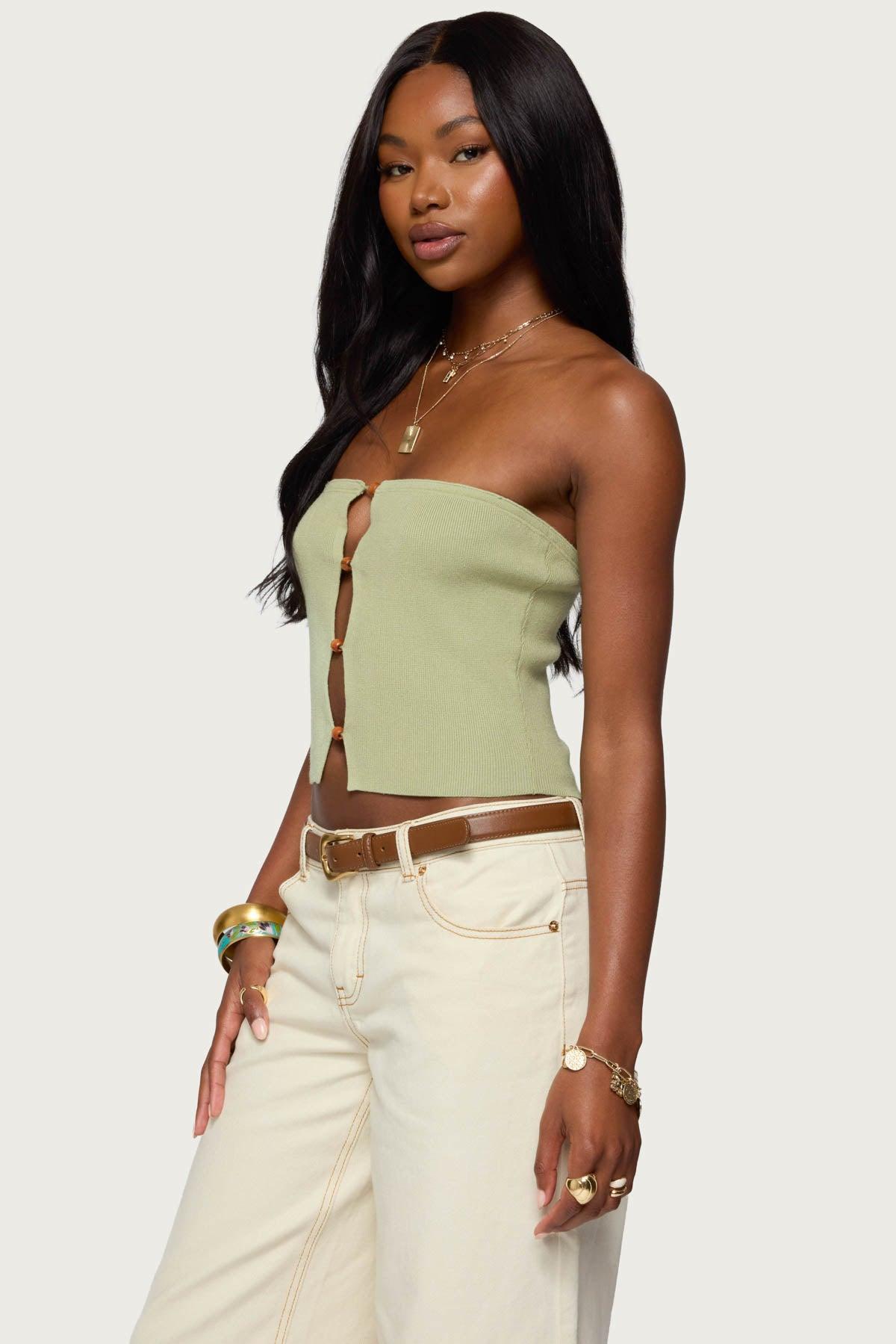 Bead Cut Out Strapless Knit Top Product Image