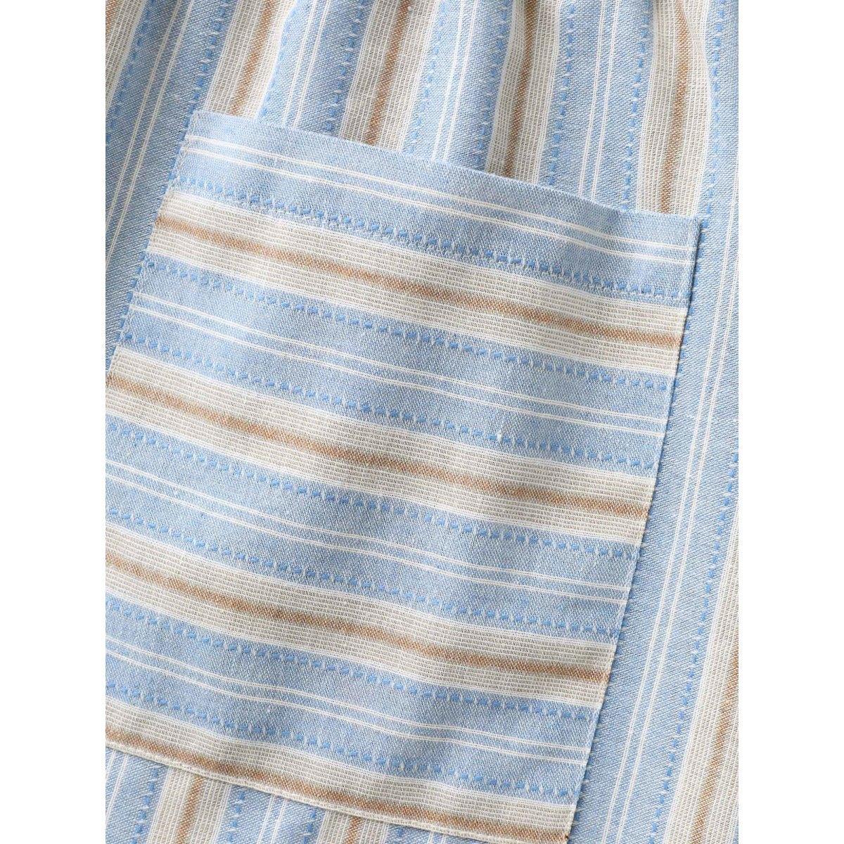 Plus Size Stripes Pockets Wide-Leg Pants Women LightBlue Resort Wide Leg Mid Rise Vacation Pants BloomChic 18-20/2X Product Image