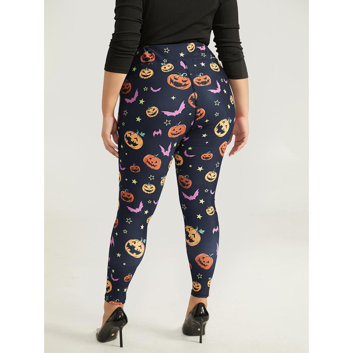 Plus Size Halloween Graphic Wideband Waist Leggings Women Indigo Elegant High stretch Skinny High Rise Festival-Halloween Leggings BloomChic 10/M Product Image