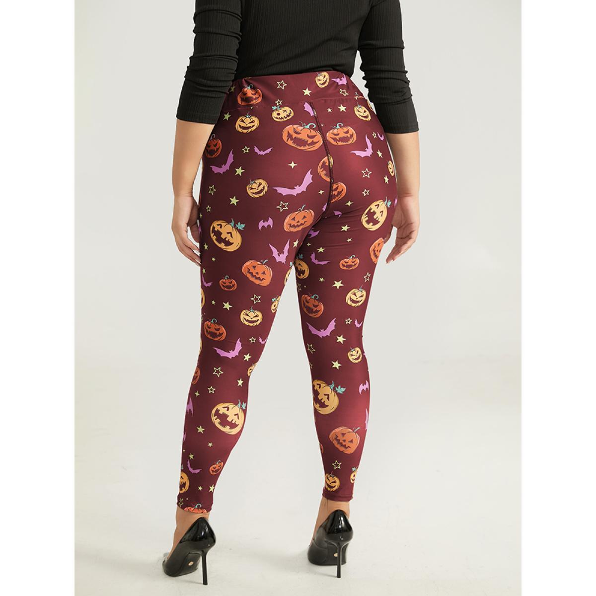Plus Size Halloween Graphic Wideband Waist Leggings Women Burgundy Elegant High stretch Skinny High Rise Festival-Halloween Leggings BloomChic 18-20/2X Product Image