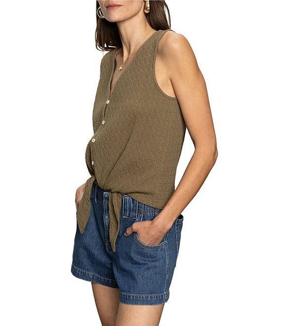 Sanctuary Textured Knit V-Neck Sleeveless Button Tie-Front Shell Top Product Image