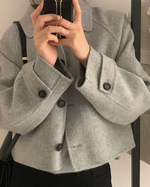 Long Sleeve Collared Plain Button Coat Product Image