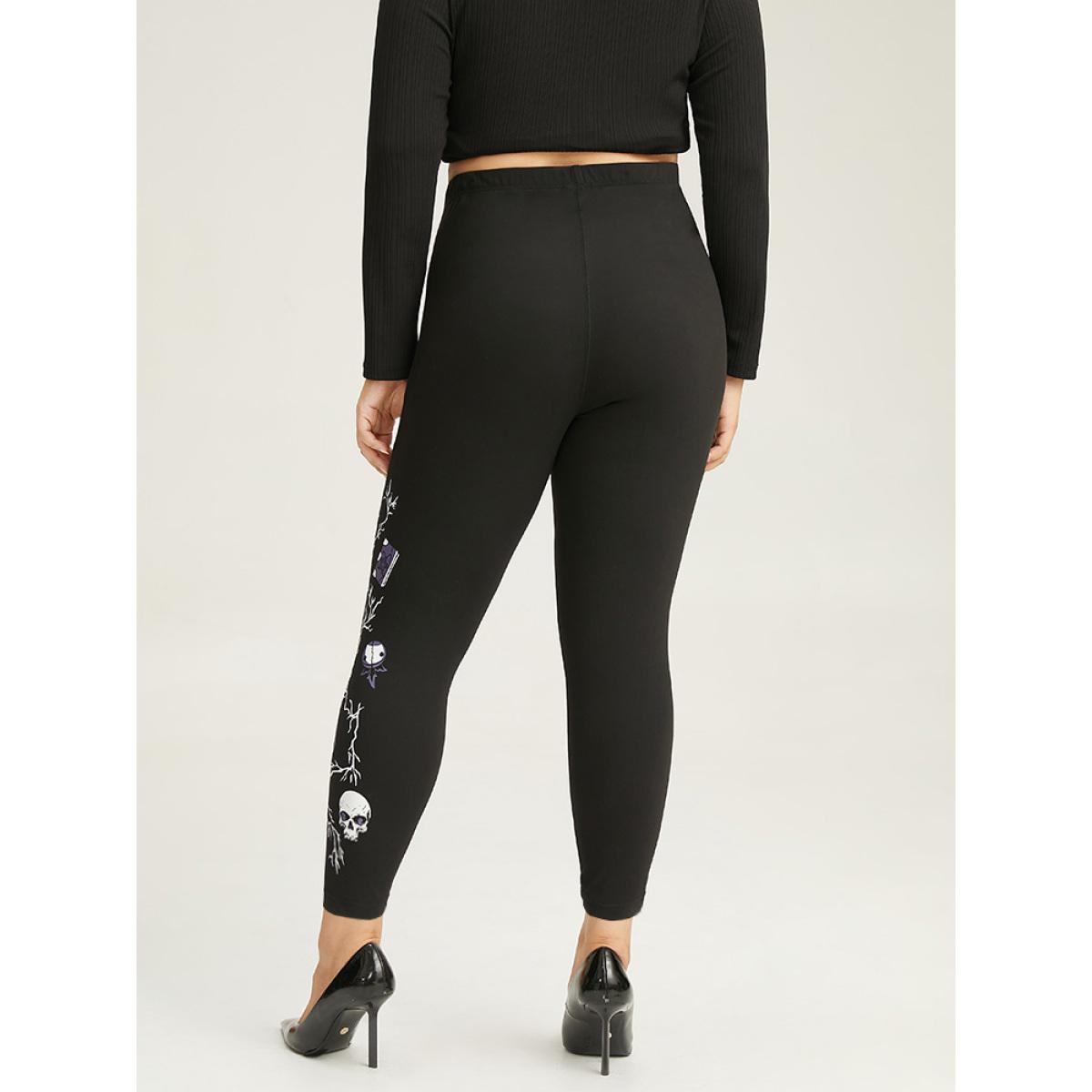 Plus Size Halloween Print High Rise Leggings Women Black Casual High stretch Skinny High Rise Festival-Halloween Leggings BloomChic 26/4X Product Image