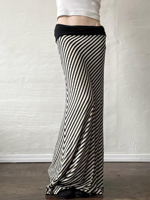 Black White Striped Contrast Colours Maxi Skirt Product Image