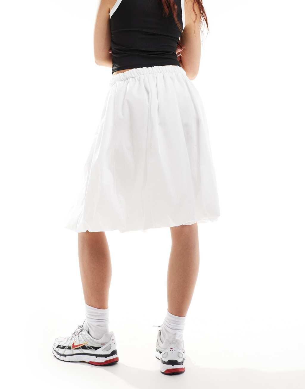 COLLUSION poplin midi bubble hem skirt in white  Product Image