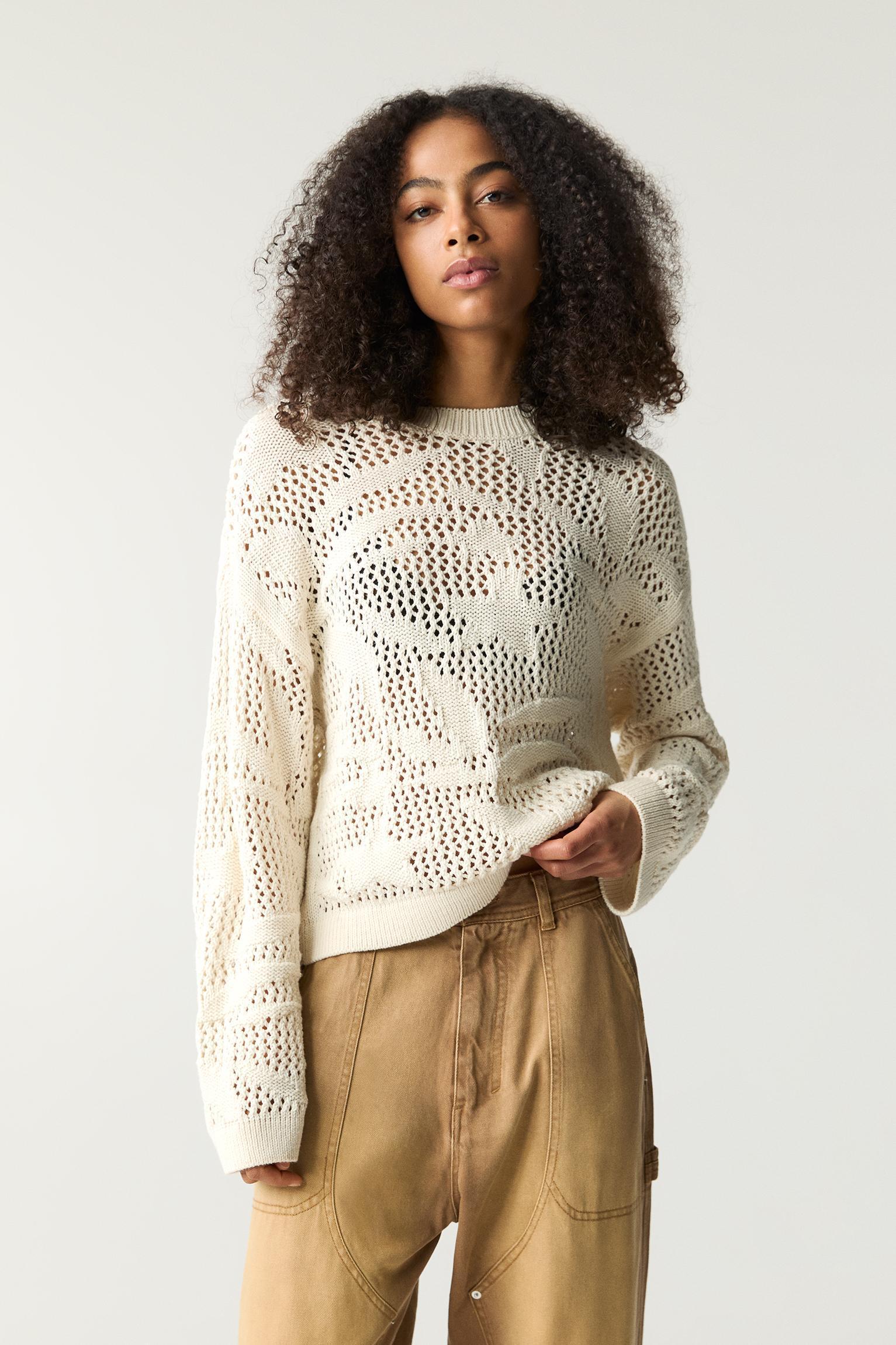 Open knit floral sweater Product Image