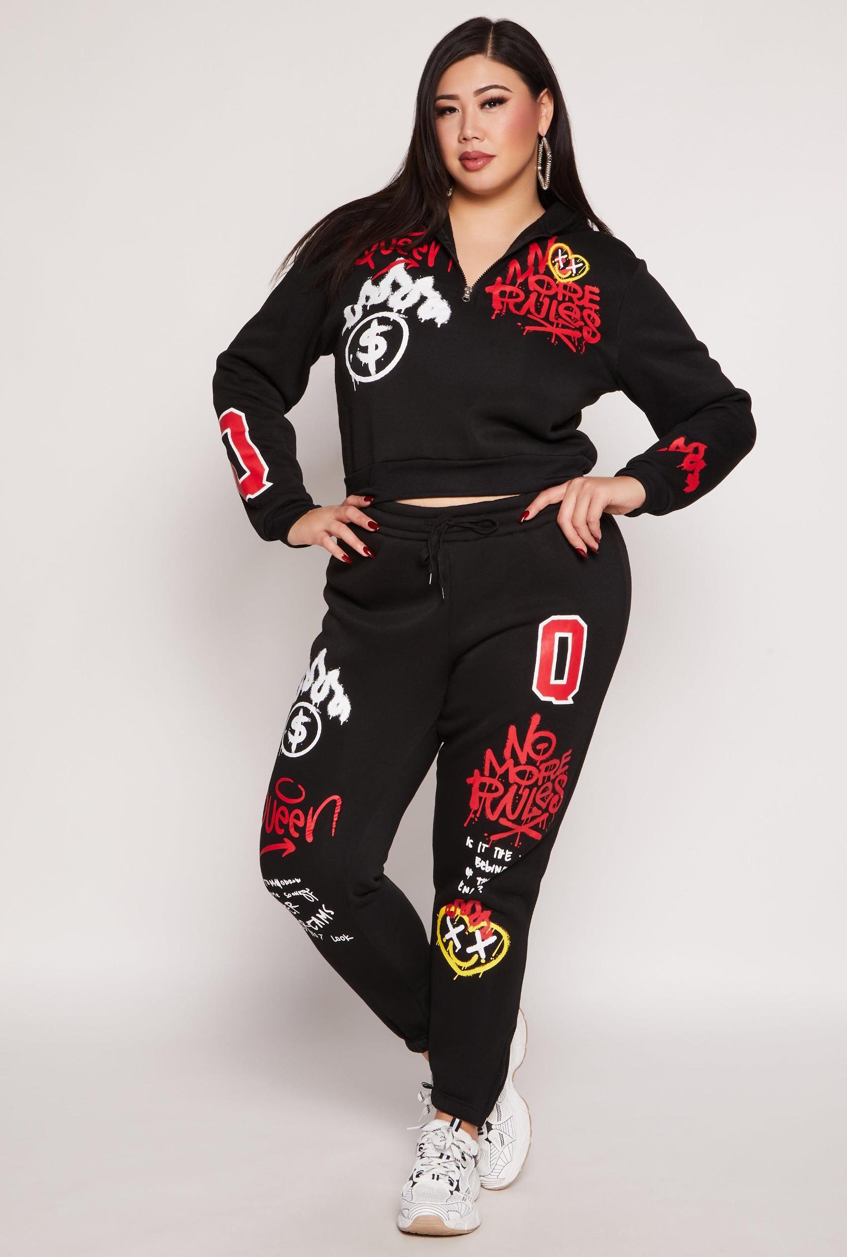 Womens Plus Size Graffiti Print Sweatpants Product Image