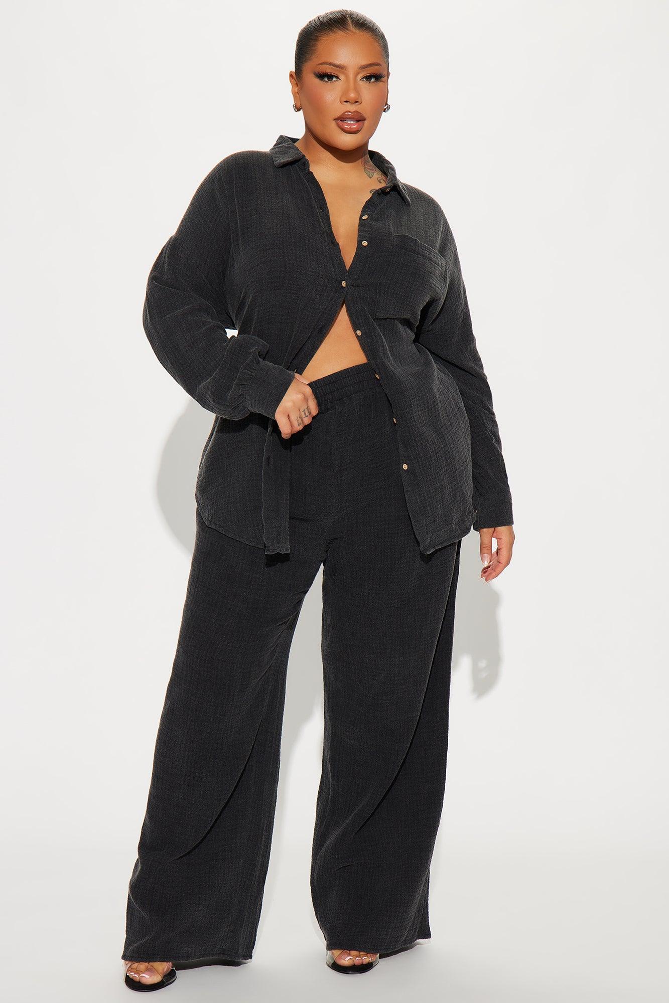 Over The Clouds Washed Pant Set - Black Product Image