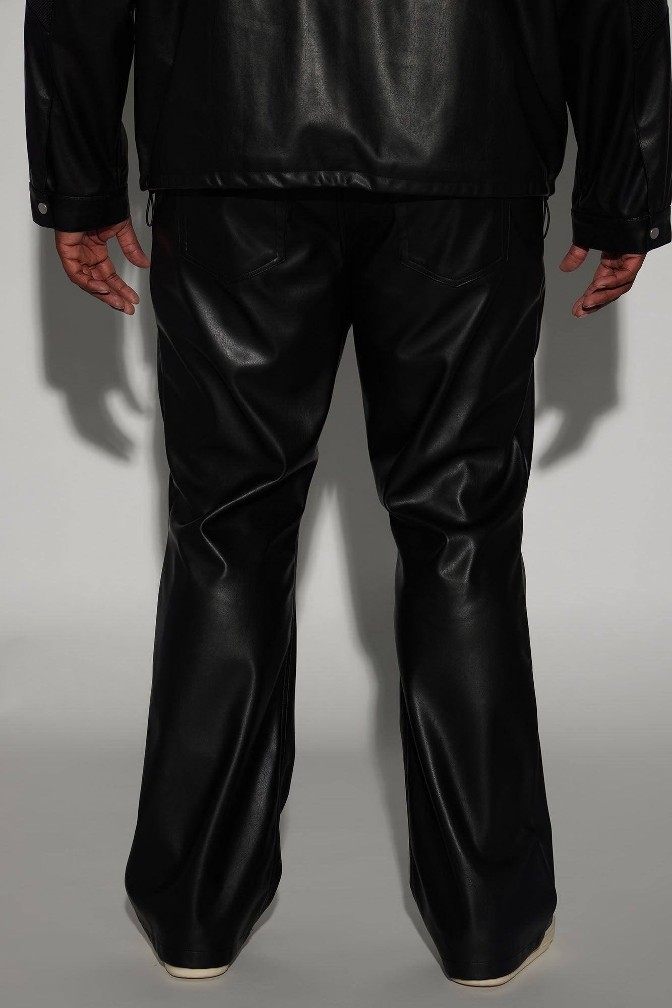 Cut Some Loose Straight Faux Leather Pants - Black Product Image
