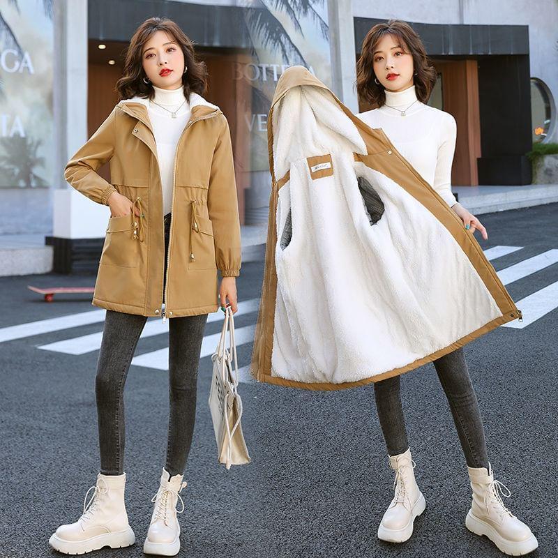 Drawstring Waist Fleece-Lined Jacket Product Image