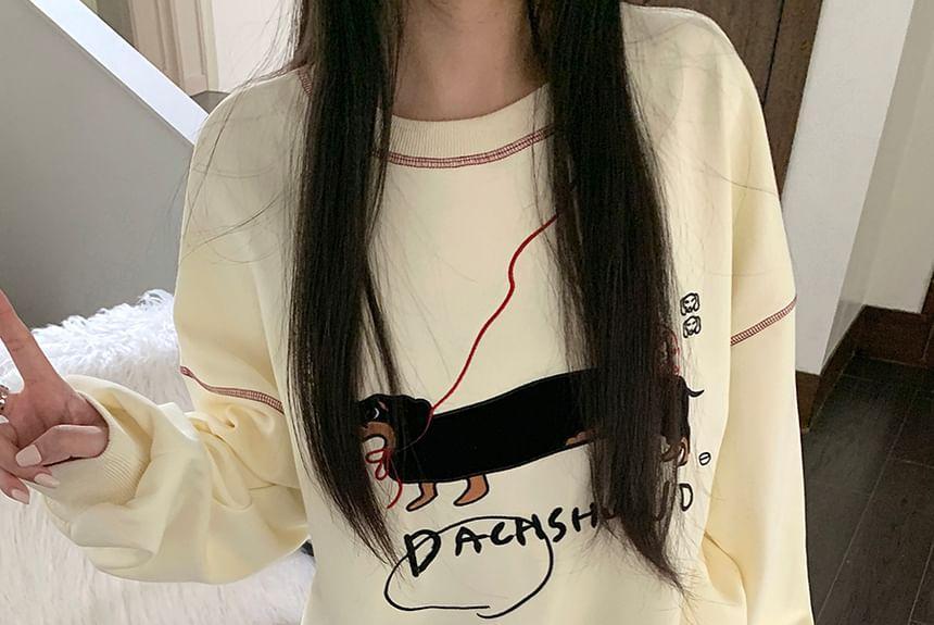 Crewneck Dog Embroidery Pullover Product Image