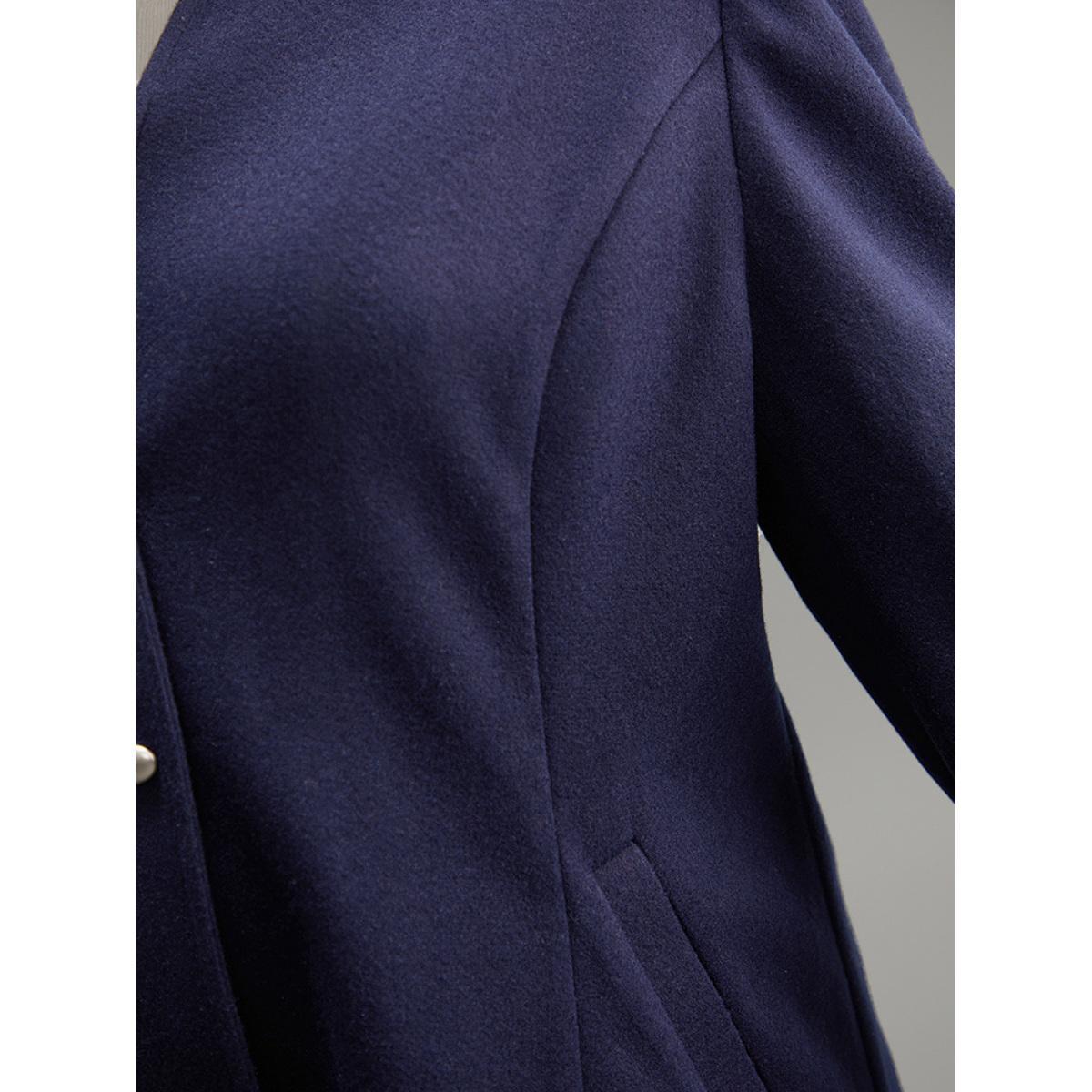 Plus Size Solid Button Up Pocket Jacket Women DarkBlue Casual Plain Ladies Dailywear Winter Coats BloomChic 18-20/2X Product Image