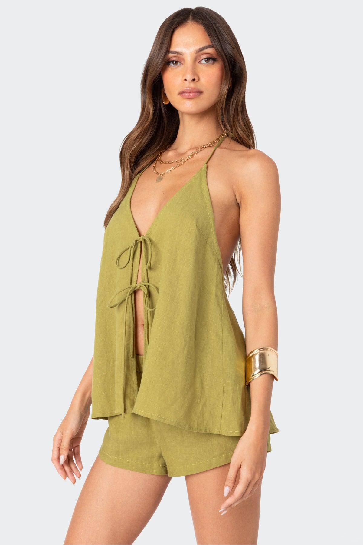 Arden Linen Look Tie Front Top Product Image