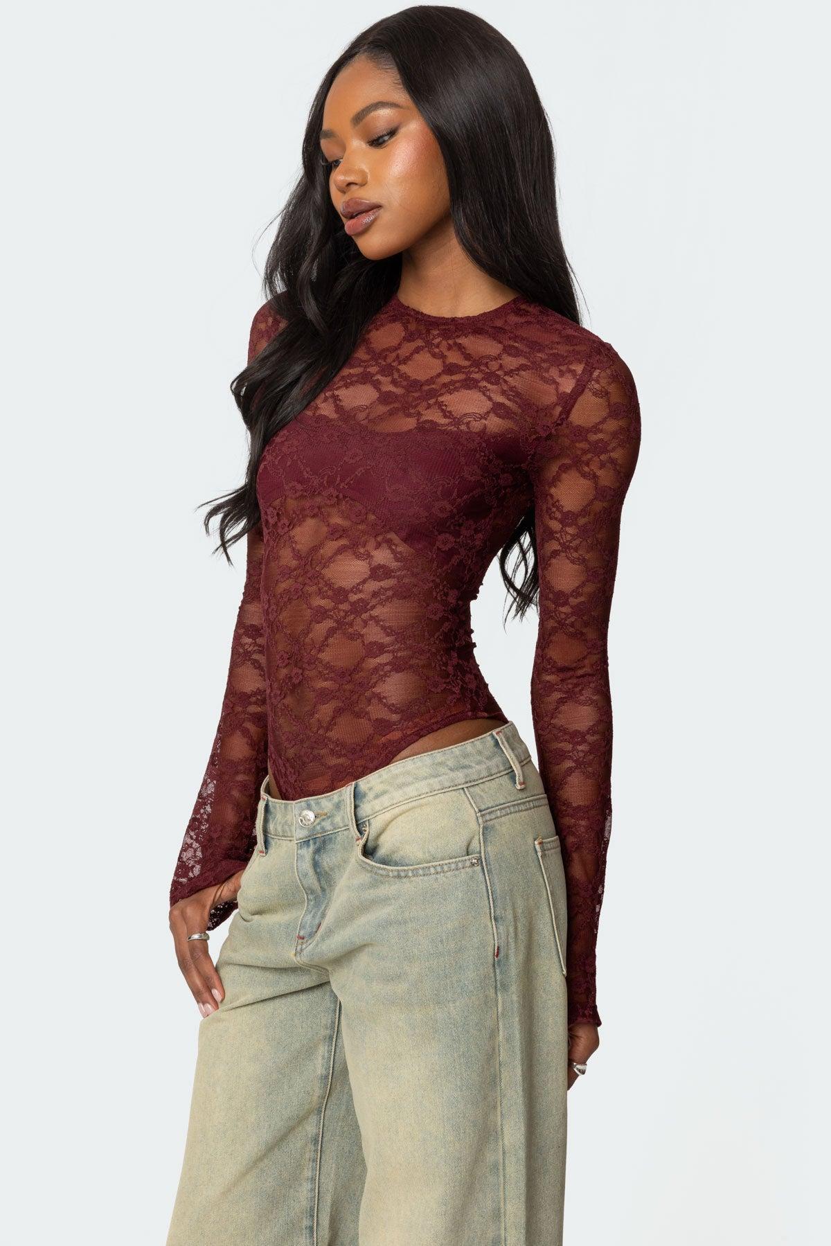 Colette Sheer Lace Bodysuit Product Image
