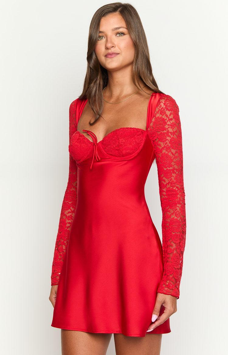 Viola Red Long Sleeve Mini Dress Product Image