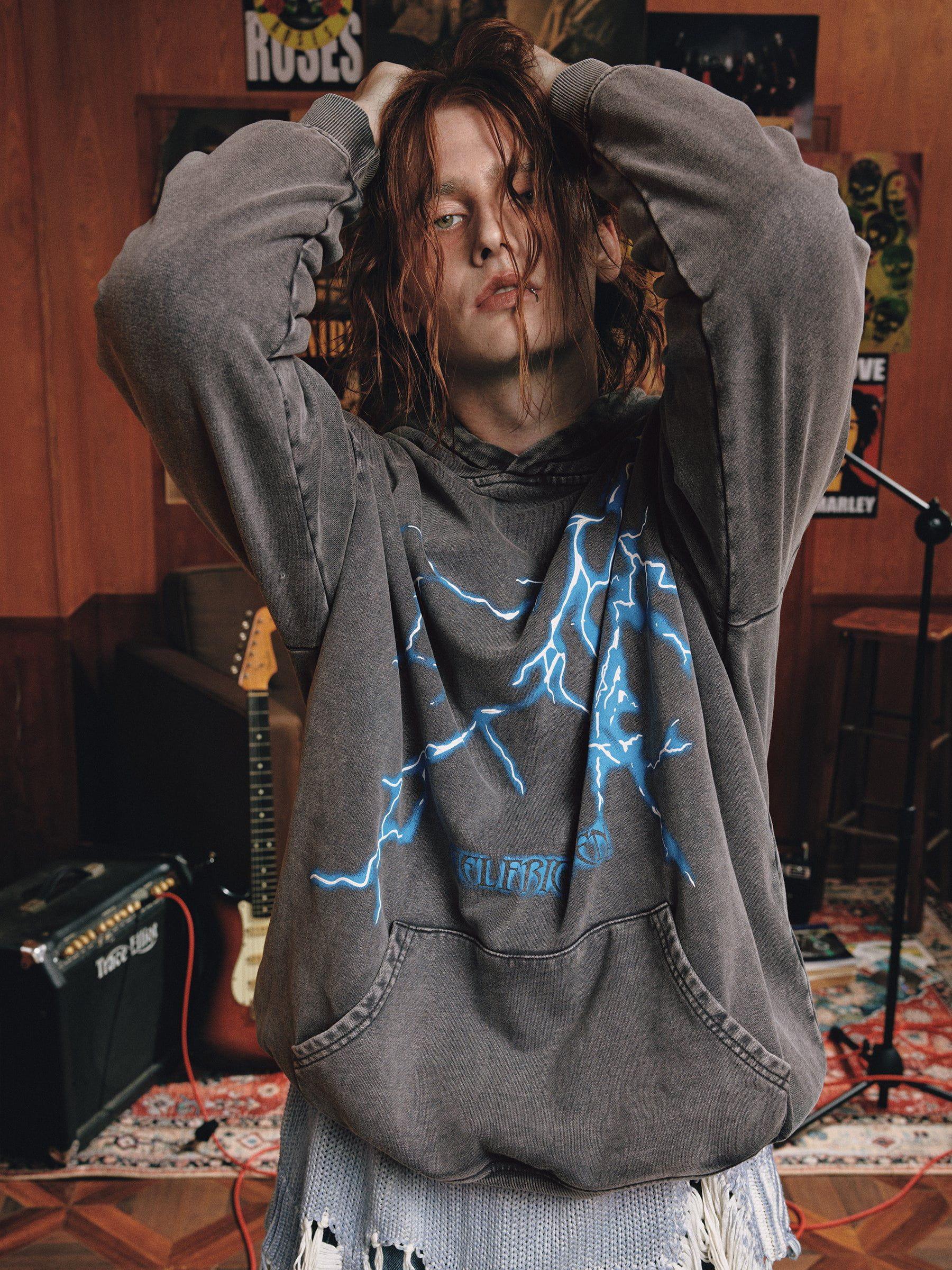 Aelfric Eden Washed Lightning Print Hoodie Product Image