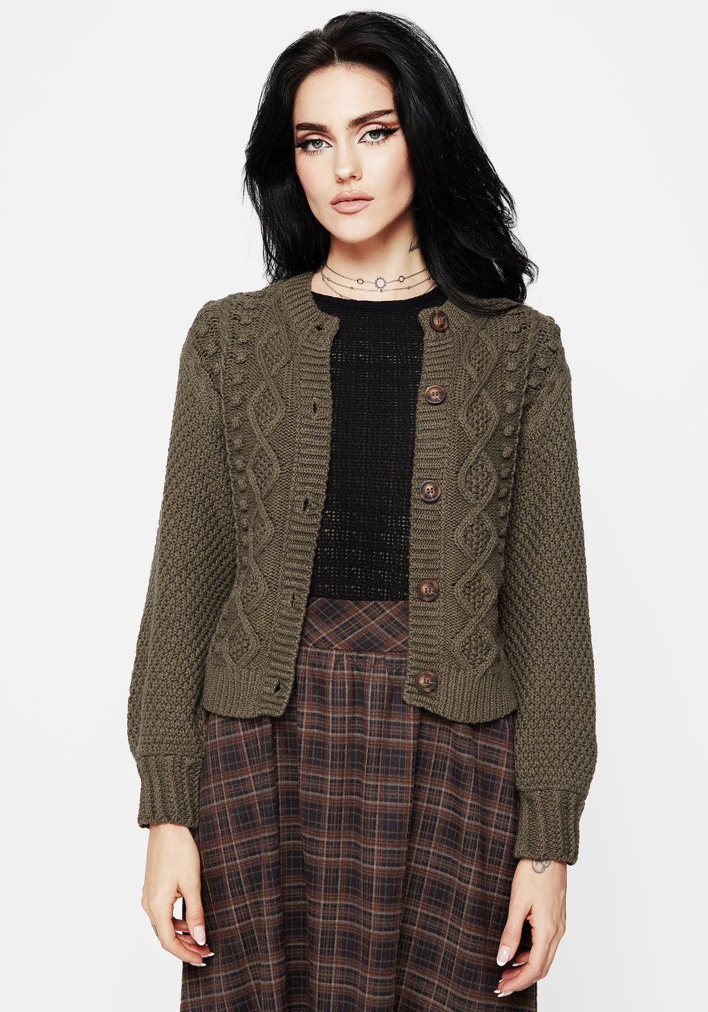 Nerthus Pom Pom Cable Knit Cardigan Product Image