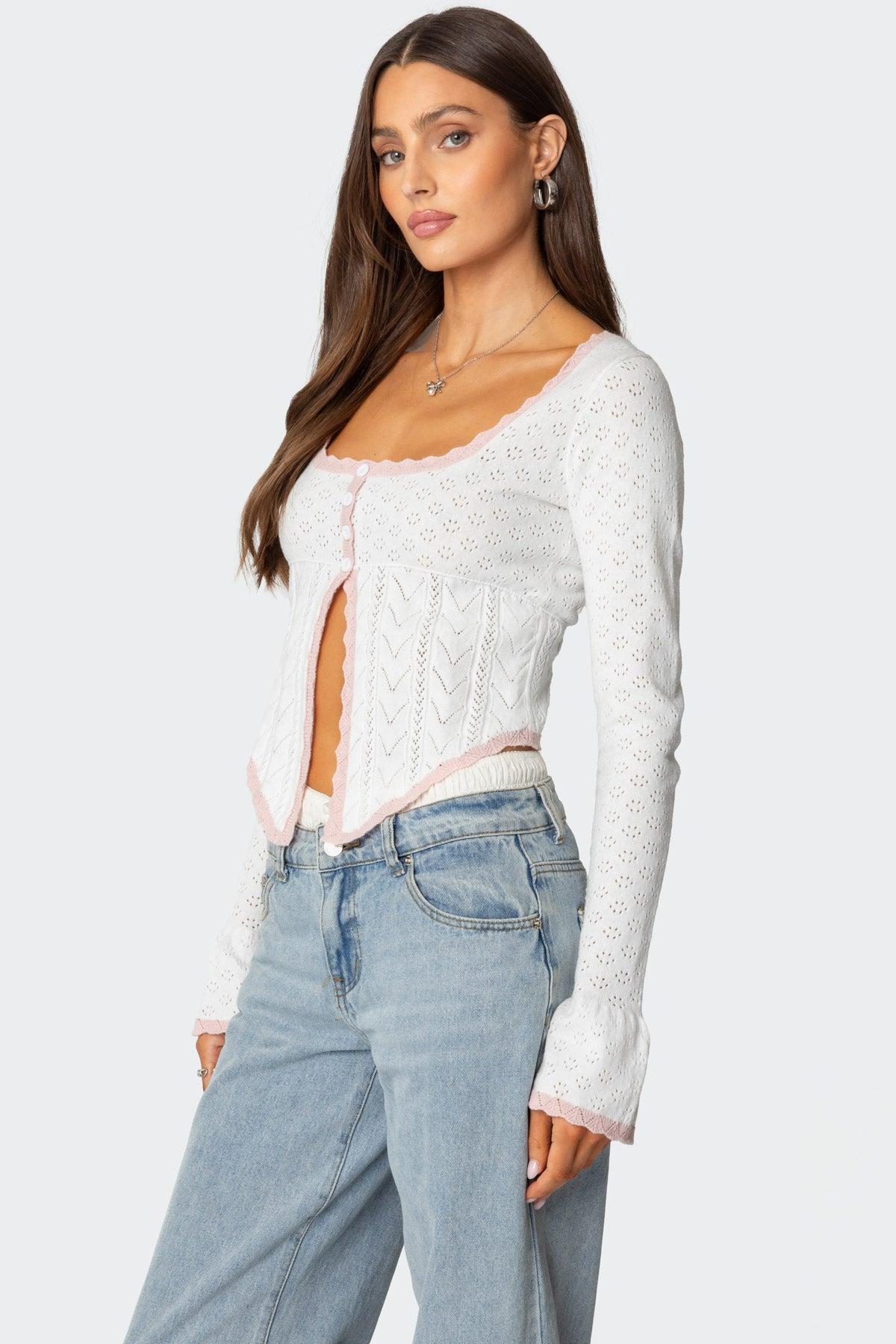 Abbie Split Front Pointelle Top Product Image