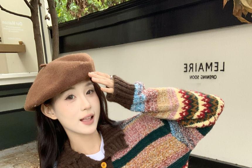 Turtleneck Henley Color Block Sweater Product Image