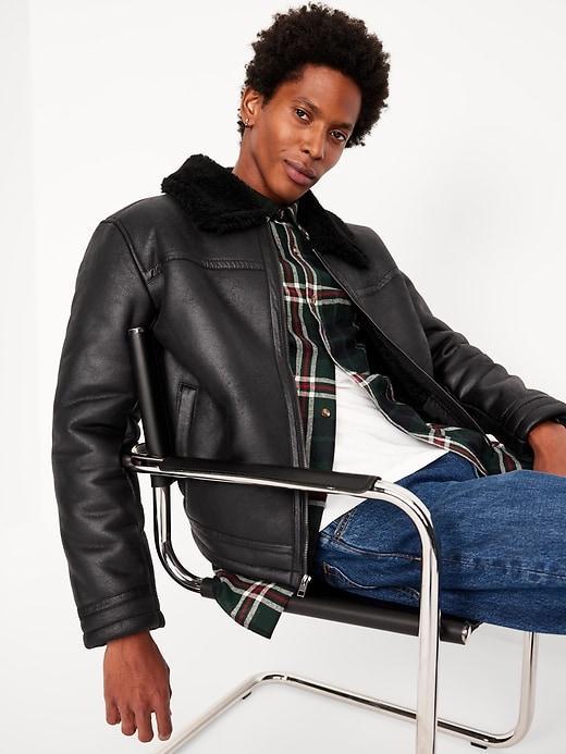 Faux-Leather Aviator Jacket Product Image