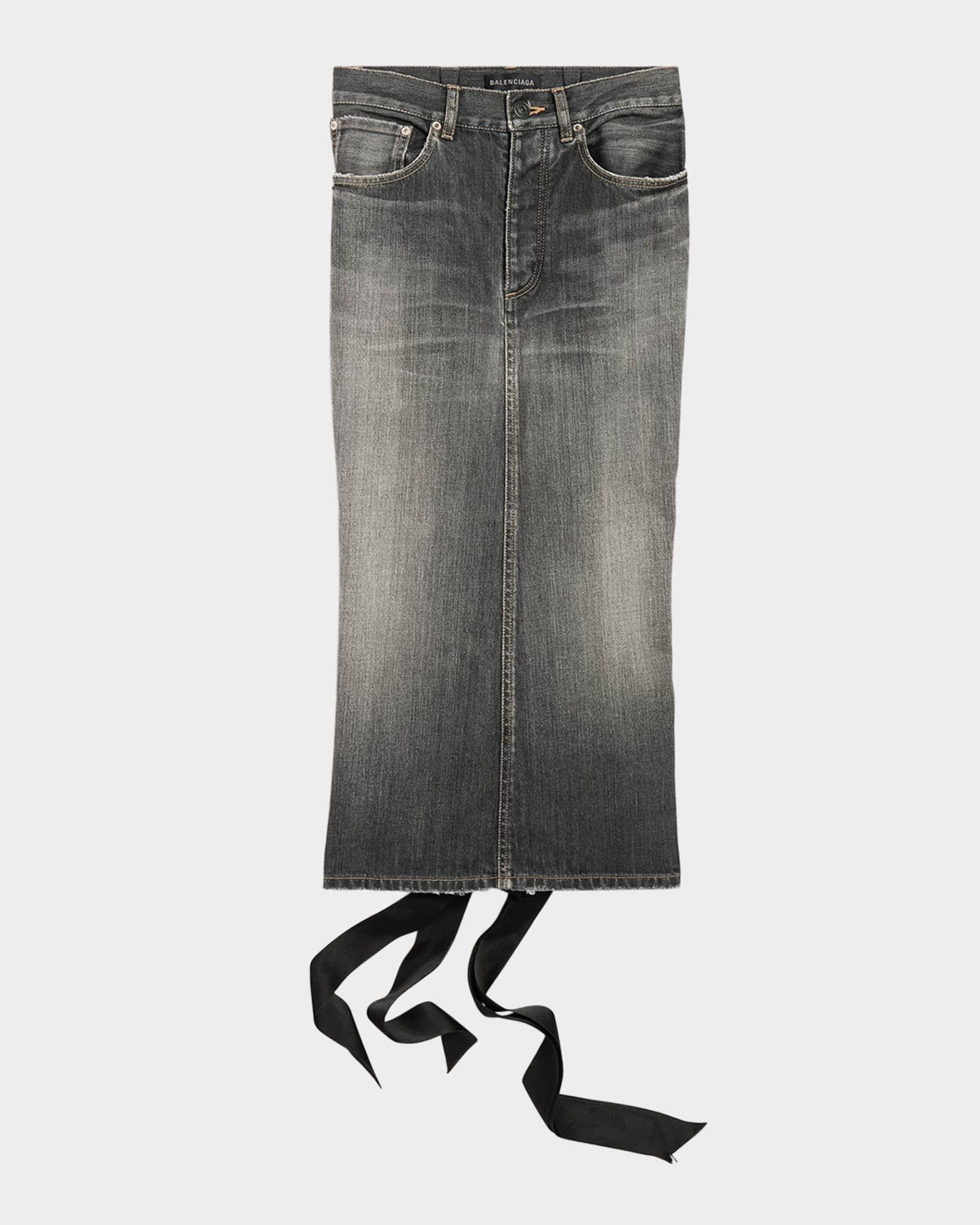 Lace-Up Denim Midi Skirt Product Image