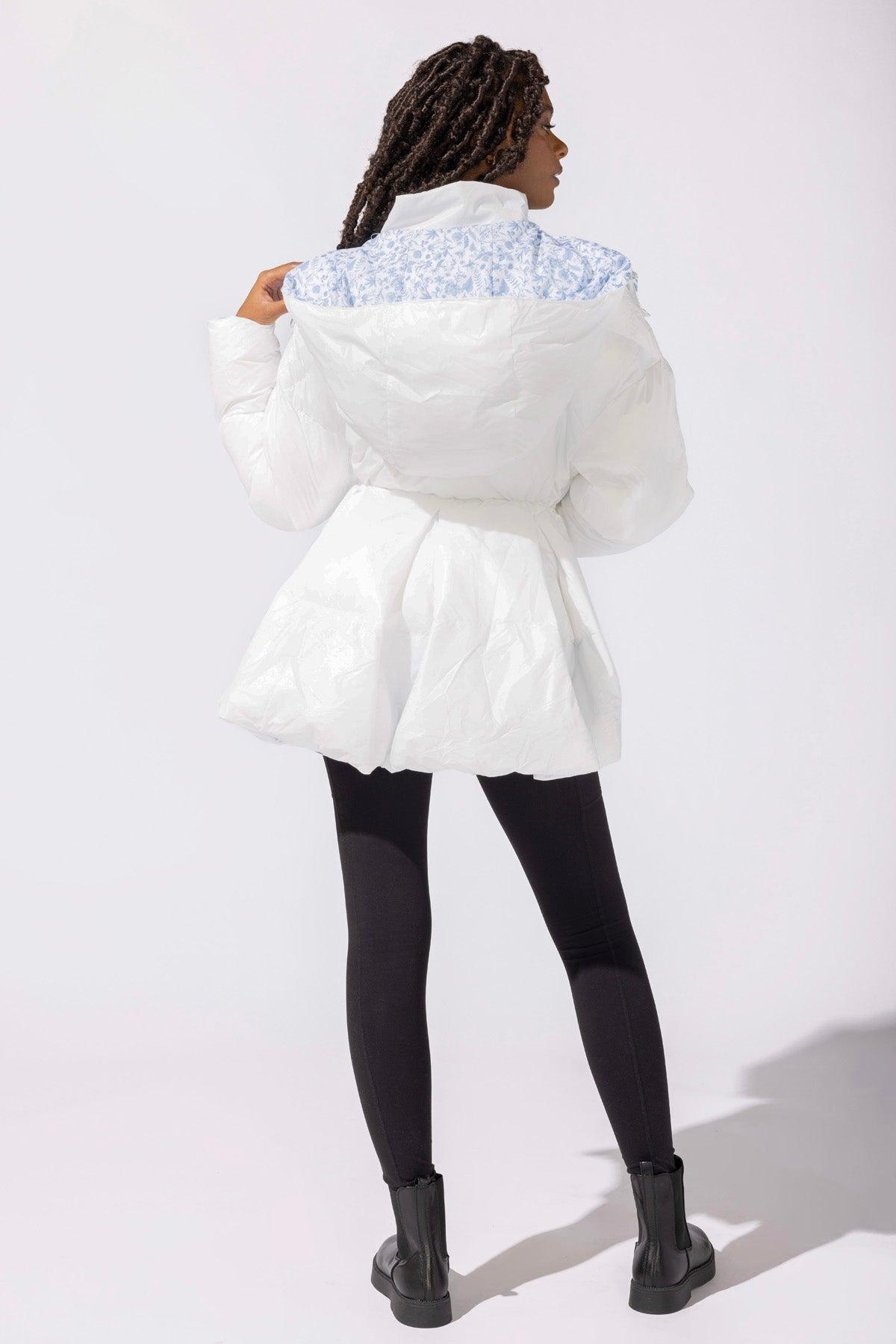 Pearl Peplum Puffer Jacket - White Product Image