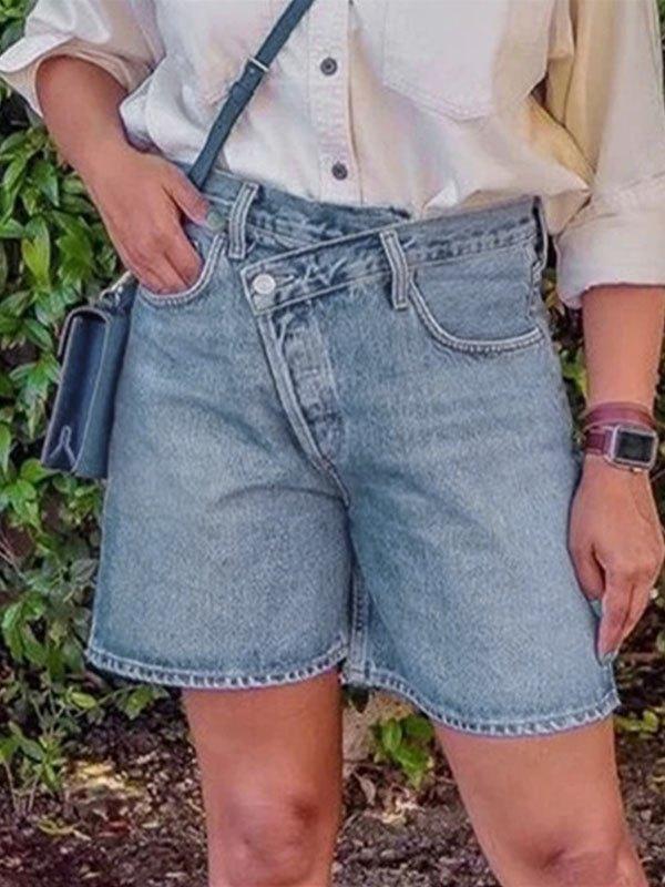 Cross Over High Waist Denim Shorts Product Image