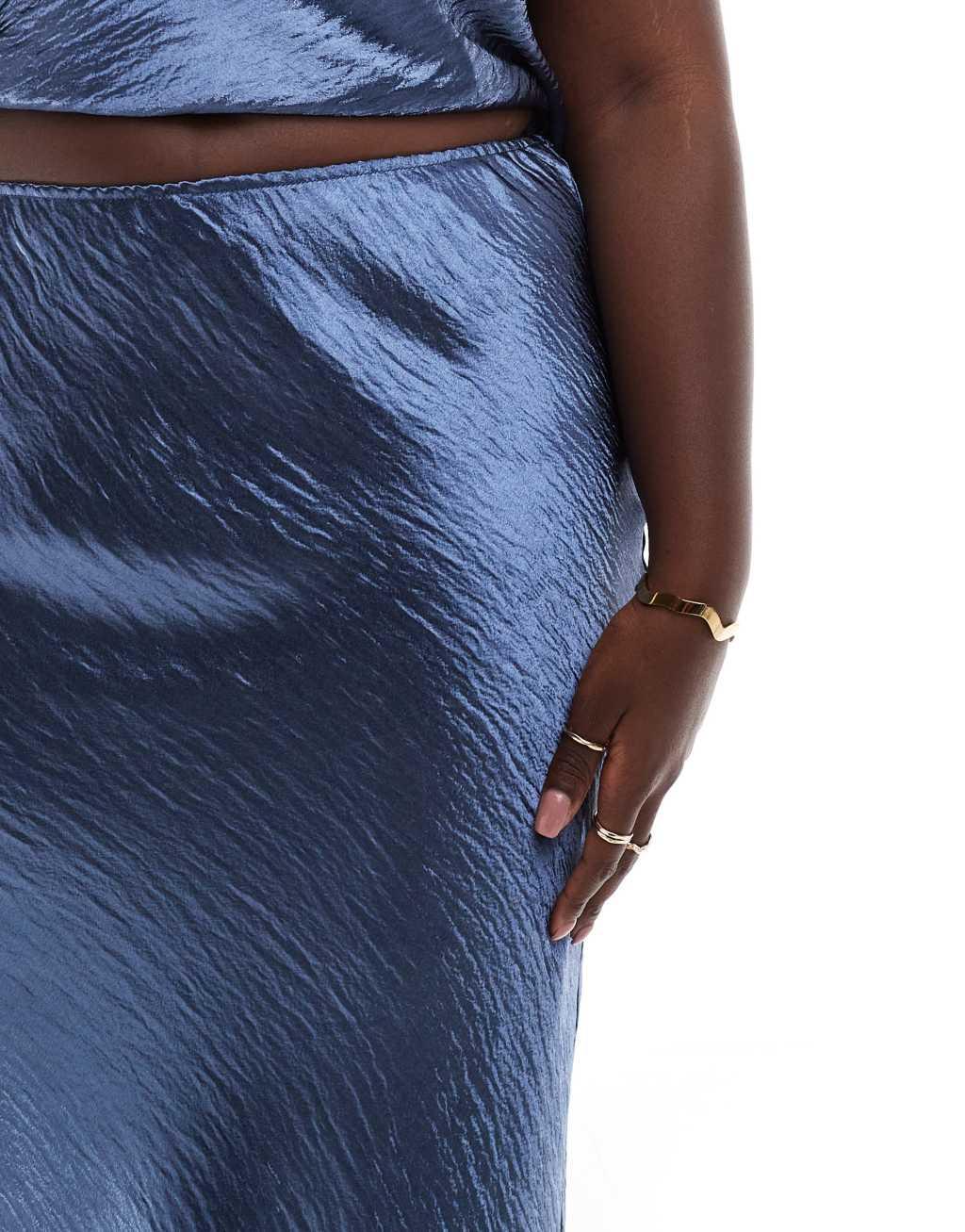 ASOS DESIGN Curve satin bias maxi skirt in petrol blue - part of a set Product Image