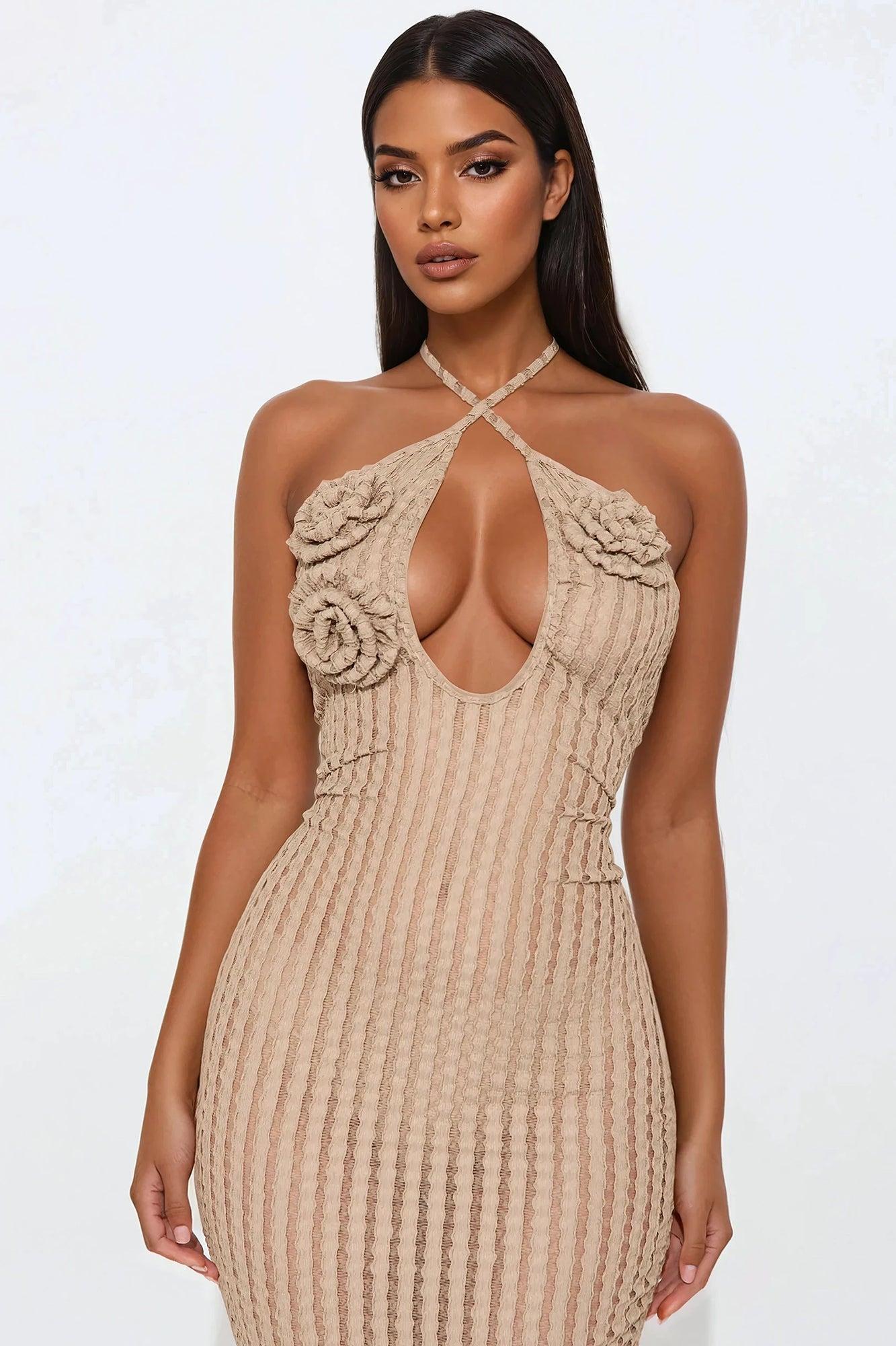 Wendy Textured Maxi Dress - Nude Product Image