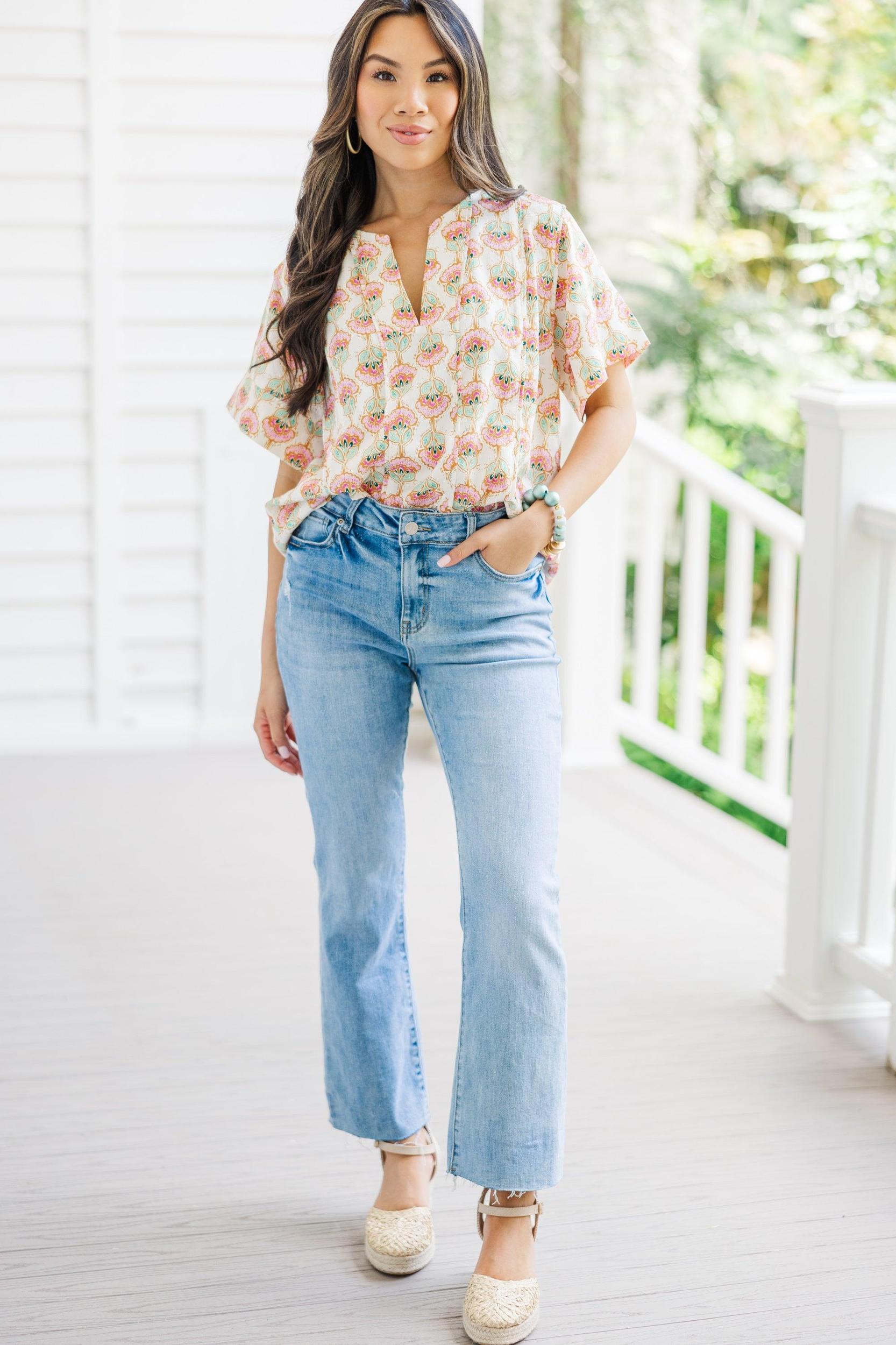 Dreaming In Detail Cream White Printed Blouse Female Product Image
