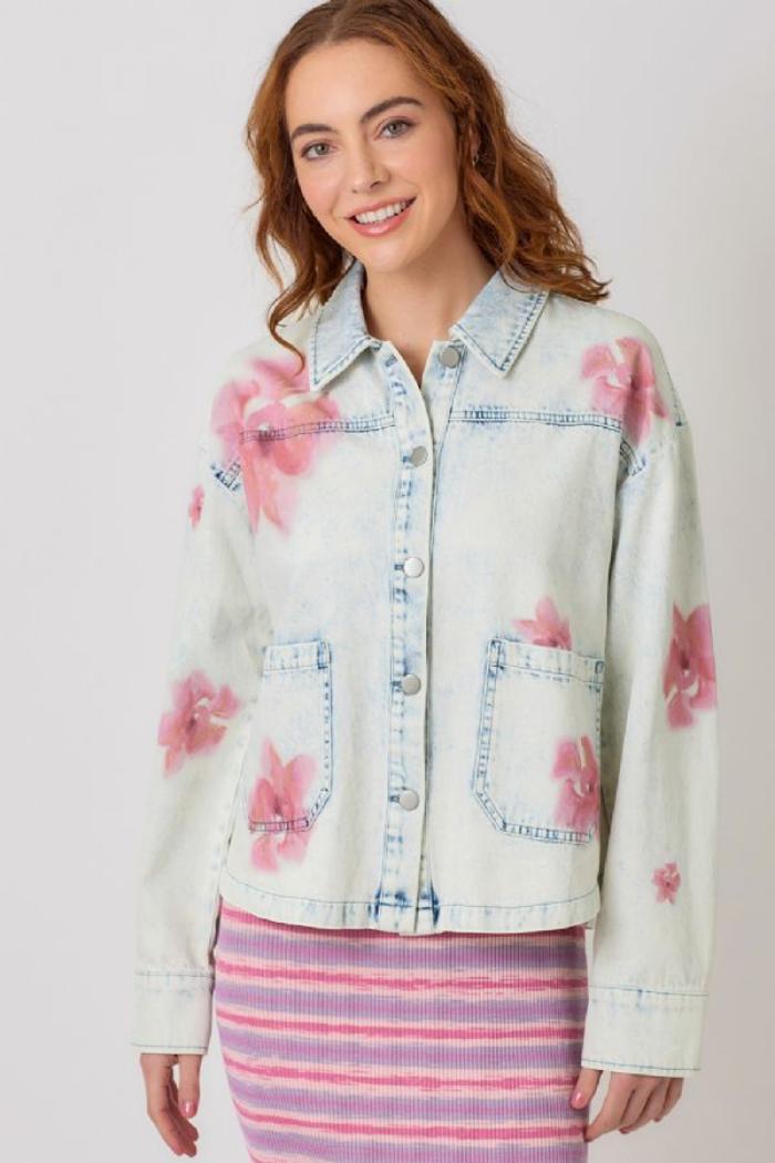 Floral Printed Denim Shacket Product Image