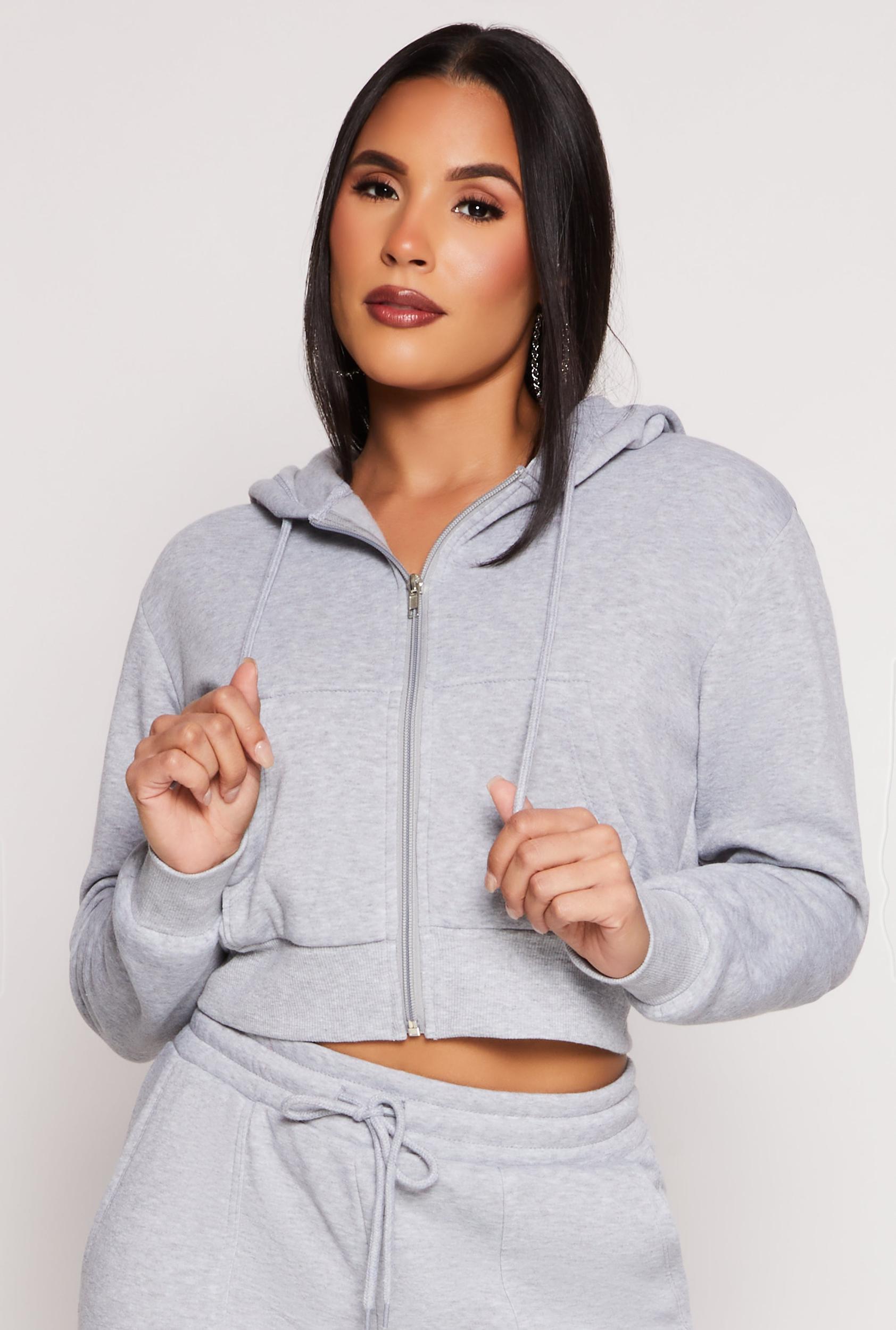 Womens Fleece Zip Front Cropped Hoodie Product Image