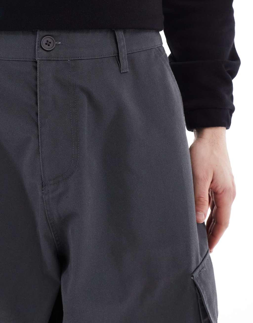 ASOS DESIGN oversized baggy cargo pants with zip details in charcoal Product Image