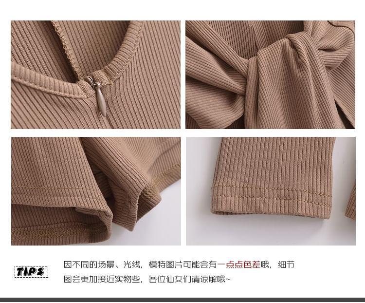 Long-Sleeve V-Neck Skinny Playsuit with Cover-Up Wrap Skirt Product Image