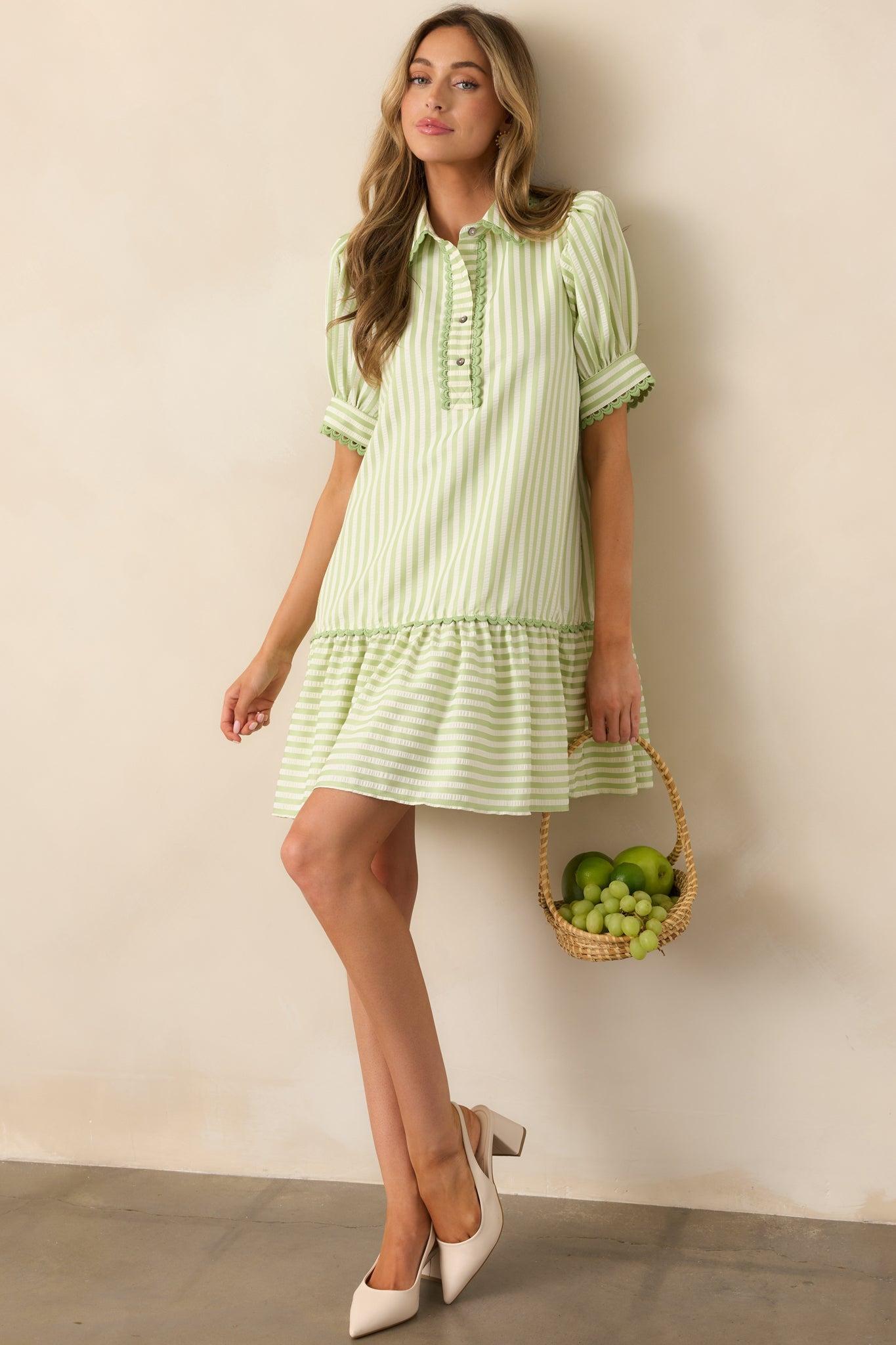 Soda Shop Sweetheart Light Green Stripe Mini Dress Product Image