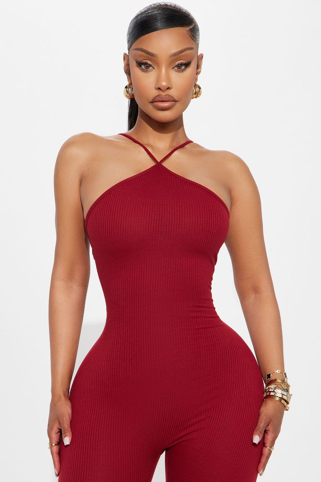 On Your Mind Heavy Ribbed Capri Jumpsuit - Burgundy Product Image