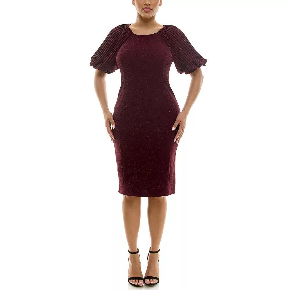 Women's Nina Leonard Puff Sleeve Sheath Dress, Size: Small, Deep Red Product Image